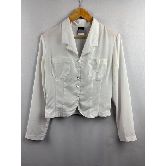 Women’s Judy Knapp Medium White Button Up Long Sleeve Collard Shirt with Shell B - Picture 1 of 6